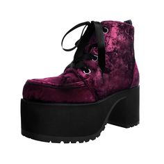 T.U.K. Shoes Burgundy Crushed Velvet Nosebleed Boot A9347L Velvet High Heels, Goth Boots, Gothic Boots, Platform Boots Chunky, Velvet Boots, Vegan Boots, Platform Heels Chunky, Vegan Shoes