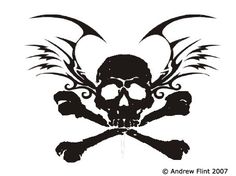 a skull and cross bones with wings on it