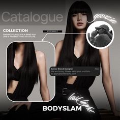 a woman with long black hair is shown in this ad