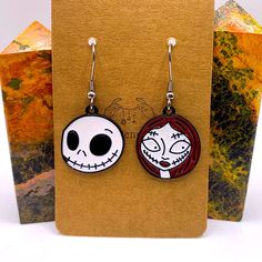 Jack Skellington And Sally Charm Dangle Earrings For Halloween! Hooks Are Stainless Steel For Sensitive Ears. Nightmare Before Christmas Themed Keywords: Nbc Nightmare Before Christmas Nightmare B4 Christmas Halloween Sally Jack Skellington Jack And Sally Jack Skeleton Pumpkin King Halloween Town Oogie Boogie Tim Burton Rag Doll Couple Charms Earrings Jack Skeleton Pumpkin, Halloween Jewellery, Doll Couple, Jack Skellington And Sally, Nightmare Before Christmas Sally, Jack Skeleton, Large Silver Hoop Earrings, Skeleton Pumpkin, Charms Earrings