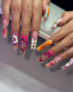 Summer Nail Inspiration, Tropical Nails, Colored Acrylic Nails, Leopard Nails, Crazy Nails, Classy Acrylic Nails, Dope Nail Designs, Really Cute Nails