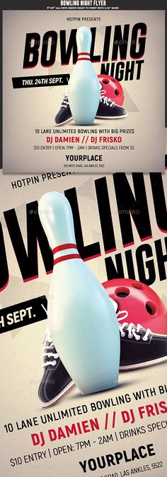 two bowling flyer templates with the same design