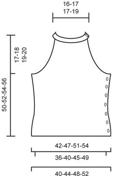 the measurements for a tank top with an attached neckline and buttons on the front