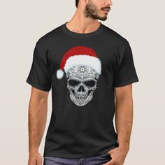 Day Of The Dead Santa Hat Sugar Skull Christmas T-shirt, Men's, Size: Adult L, Black Gender: male. Xmas Gifts For Wife, Skull Christmas, Scary Christmas, Creepy Christmas, Dark Christmas, Christmas T Shirts, Warm Christmas, Christmas T Shirt, Mens Fashion Shoes