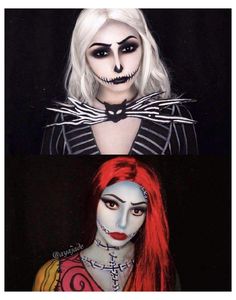 Disney Halloween Makeup, Sally Makeup, Christmas Makeup Tutorial, Nightmare Before Christmas Costume, Halloween Make-up Looks, Gold Eyeliner, Makeup Creative, Makeup Christmas, Halloween Coustumes