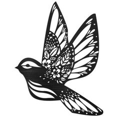 a black and white drawing of a bird with wings spread out, flying in the air