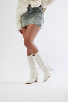 Available In Black And Cream. Knee High Heeled Boots Fur Trim Pointed Toe 3.75" High Heel Block Heel Imported California Proposition 65 WARNING: Cancer and Reproductive Harm - www.P65Warnings.ca.gov. | Saint Faux Fur Knee High Boots in Cream size 6 by Fashion Nova White Fur Boots, Boots Fur, High Heeled Boots, Knee High Heels, High Heel Boots Knee, White Fur, White Boots, Fur Boots, Black And Cream