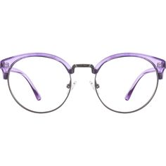 This stylish browline eyeglasses features a metal rim with round lenses. The brow and temple arms are made with lightweight TR90 plastic. It has a glossy finish and is available in a dark brown pattern (with flecks of green and tortoiseshell) as well as three translucent options: clear lilac and honey. Adjustable nose pads provide a comfortable fit. This is a wide eyeglasses. | Zenni Browline Prescription Eyeglasses Purple Tortoise Shell Mixed Purple Glasses Aesthetic, Purple Glasses, Purple Glasses Frames Aesthetic, Purple Eye Glasses Frames, Lilac Glasses Frames, Purple Cat Eye Glasses, Browline Glasses, Zenni Optical, Oval Face Shapes