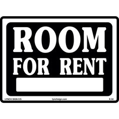 a room for rent sign on a white background