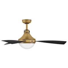 a ceiling fan with two black blades and a white light on the top of it