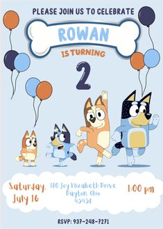 a birthday party with cartoon dogs and balloons