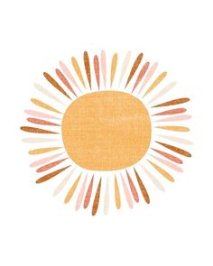 an orange and white sunburst is shown in the middle of a circle on a white background