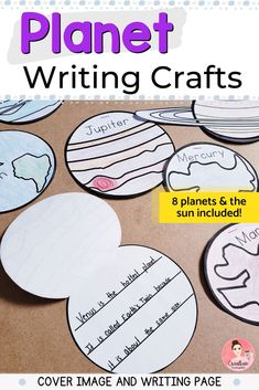 a book cover with the words planet writing crafts on it, and pictures of planets