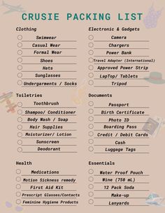 the cruise packing list is shown