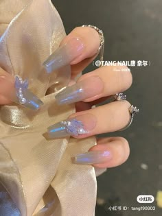 Asian Acrylic Nails Blue, Blue Douyin Nails, Asian Acrylic Nails, Douyin Nails, Shiny Nails