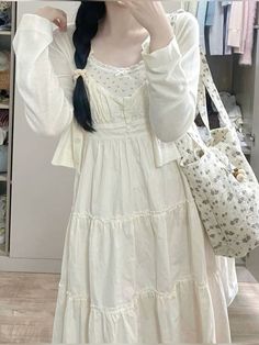 shoujo, manga/mori fashion inspired outfits, japanese fashion and style White Dress Korean Style, Sawako Fits, Xiaohongshu Outfits, Shoujo Outfits, Fashion White Dress, Outfits Japanese, White Dress Cute, Modest Girly Outfits, Shoujo Girl