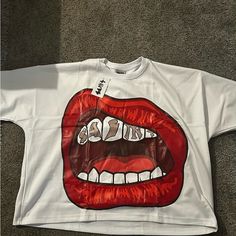 Brand New! Oversized Fit Red T-shirt For Fall Streetwear, White Trendy Streetwear Tops, Trendy White Streetwear Tops, Trendy White Top For Streetwear, Trendy White Tops For Streetwear, White Oversized Tops With Letter Print, Oversized Red Hip Hop Top, Oversized Urban Red Top, Red Hip Hop Top For Fall