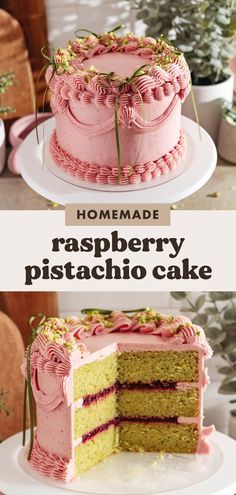 two different types of raspberry pistachio cake