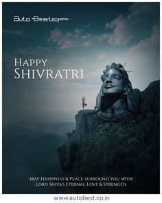 a buddha statue with the words happy shivratri on it