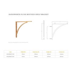 an image of a wooden shelf bracket with measurements for the brackets on each side and below it