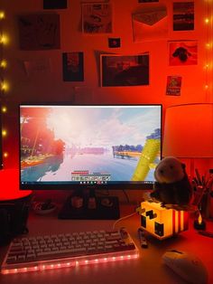 Best Gaming Room Poster Ideas Gaming Desk Decor, Gamer Desk Setup, Best Pc Gaming Setup, Desk Setup Aesthetic, Desk Decor Ideas, Aesthetic Minecraft, Gamer Desk, Gaming Desk Setup, Pc Photo