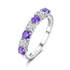 PRICES MAY VARY. Sterling Silver Rings: Crafted from 925 sterling silver and plated with platinum, this 7 stone half eternity band ring is hypoallergenic and gentle on the skin, tarnish-resistant and easy to maintain for long-lasting shine Purple Amethyst Rings for Women: This silver amethyst band ring with 7 stones of selected and very nice created amethyst and 5a cubic zirconia, exquisite classic prong-setting ensures stones never fall and gives the maximum sparkles February Birthstone Ring: T Purple Sterling Silver Birthstone Ring With Round Band, Anniversary Purple Ruby Ring In Sterling Silver, Silver Amethyst Birthstone Ring With Cubic Zirconia, Amethyst Anniversary Ring For Valentine's Day, Amethyst Ring For Anniversary, May Birthstone, Gemstone Wedding Band, Sterling Silver Birthstone Ring, Amethyst Rings, Gemstone Wedding