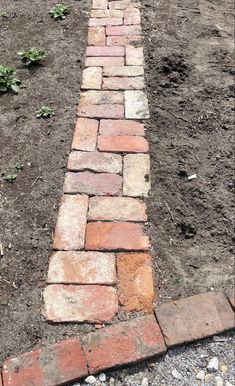 an old brick path in the middle of a garden