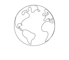 the earth is drawn in one line on a white background, it looks like an outline