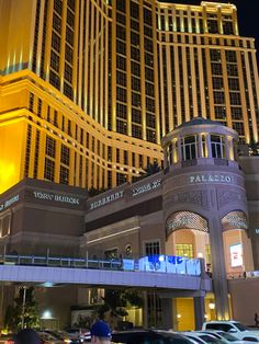 the las vegas hotel and casino is lit up at night