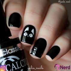 Cat Nail Designs, Cat Nail Art, Nail Art Halloween, Anime Nails, Black Nail Designs, White Nail Designs, Super Nails, Cat Nails, Halloween Nail Designs