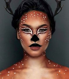 Deer Face Type, Photography Makeup Ideas, Dear Makeup, Deer Halloween Makeup, Deer Makeup Tutorial, Deer Face, Fairy Costume Diy, Christmas Makeup Look