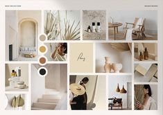 a collage of photos with various objects and colors in them, including vases