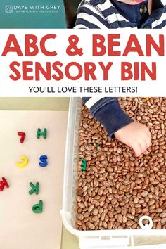 a child playing with alphabet and beany bins to learn how to use them