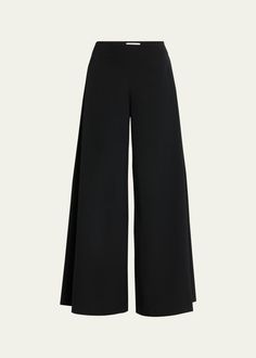 "Find THE ROW Dela Mid-rise Wide-leg Pants on Editorialist. THE ROW \"Dela\" pants Mid rise sits high on hip Flat front Side split pockets Wide legs Full length Hidden closure Wool Lining: Silk Made in Italy" High Waist Culottes For Evening, Chic Full-length Evening Bottoms, Elegant Fitted Full Length Culottes, Elegant Full Length Fitted Culottes, Evening High-waisted Pants, Silk Pants, Organic Linens, Wide Pants, Wide Legs