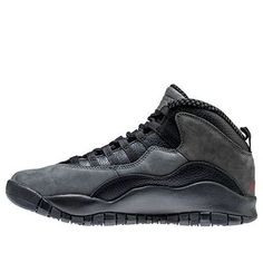 The Air Jordan 10 Retro "Shadow" bring a true retro of the 1994 original. This dark shoe features a nubuck and black tumbled leather upper with a Jumpman logo on the heel. The outsole is flared with red accents and the midsole is black. You will love the way this shoe feels when you put it on and the way it looks when you are wearing it. This shoe is perfect for anyone who loves Air Jordans or who wants to have a great looking shoe to wear out on the town. (SNKR/AJ10) Air Jordan 10, Jordan 10, Jumpman Logo, Red Accents, Stylish Sneakers, Perfect Pair, Air Jordan, Air Jordans, Leather Upper