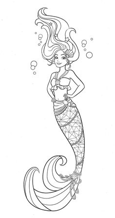 a drawing of a mermaid with long hair