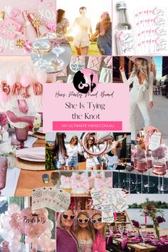 pink and white collage with the words she is tying the knot