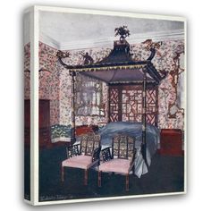 Museum quality fine art giclee reproduction printed on artist grade canvas. Wrapped and framed in a two inch black ornate wood frame. Lark Manor™ Overall Size: 48" H x 33" W | Lark Manor™ "The Chippendale Chinese Room at Badminton House" by Edwin Foley - Gallery Wrap Canvas Wall Art Canvas, Wood in White | 48" H x 33" W | Wayfair Chinoiserie Interior Design, Chinese Bedroom, Chinoiserie Interior, Chinese Room, Asian Interior Design, Living Colors, Asian Interior, Chinese Chippendale, Chinese Decor