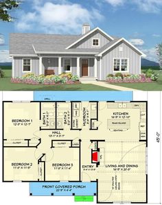 the floor plan for a small house with an attached garage and living room, as well as