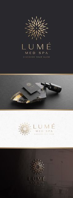 the logo for lume med spa, which is located on top of a black and gold