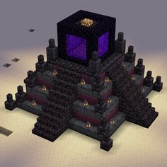 an image of a castle made out of rocks and stones with a purple light on top