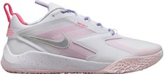 a white and pink nike basketball shoe