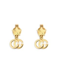 Gucci 18K Yellow Gold Double G Drop Earrings Designer Tarnish Resistant Gold Earrings, Designer Gold Tarnish Resistant Earrings, Designer Gold Earrings With Polished Finish, Designer Yellow Gold Drop Earrings, Designer Yellow Gold Jewelry With Matching Earrings, Elegant Gucci Tarnish Resistant Jewelry, Designer Gold-plated Earrings, Designer Yellow Gold Plated Earrings, Designer Gucci Jewelry With Matching Earrings