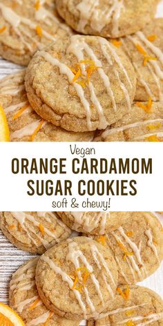 vegan orange cardamom sugar cookies with icing and oranges on top