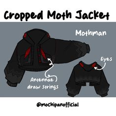 an image of a black jacket with red lettering on it and the words cropped moth jacket