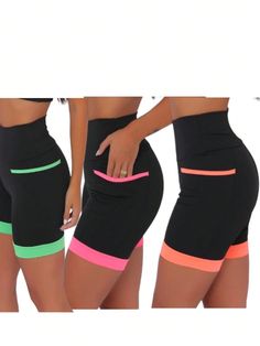 Preto  Collar  Poliéster Bloco de cores,Listrado  Embellished Elasticidade Média Verão,Todos,Primavera / Verão / Outono Estilo Fitness, Sports Shorts Women, Outdoor Woman, Sport Shorts, Active Wear For Women, Sports Women, Outdoor Sports, Active Wear