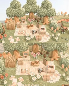 an illustration of a picnic in the woods