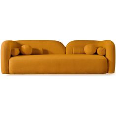 an orange couch sitting on top of a white floor