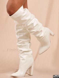 Fisdy - Elegantes botas hasta la rodilla para mujer con tacones gruesos y diseño holgado Womens Knee Boots, Spring Shoes Women, Long Shoes, Hand Sewn Leather, Birthday Inspo, Thigh Boots, Fashion Shoes Flats, Slouched Boots, Leather Flat Shoes