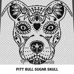 a black and white image of a dog's face with the words pit bull sugar skull